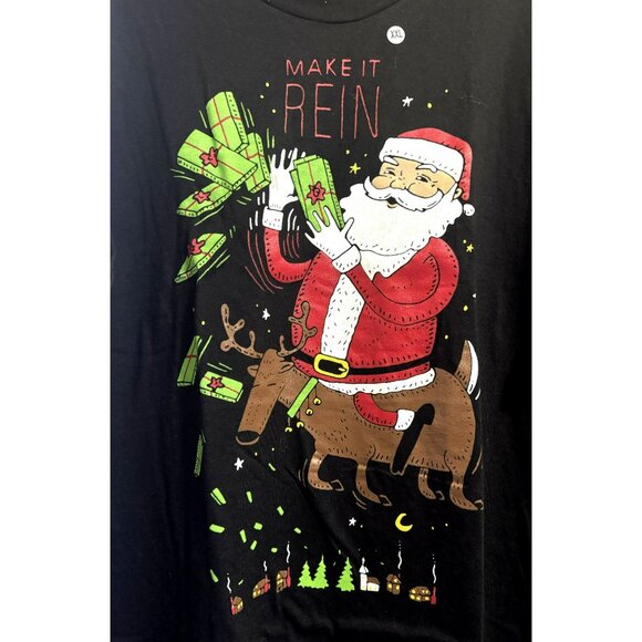 Mens Black "Make It Rein" Santa Claus Reindeer Holiday T-Shirt Sz 2XL 50-52 - Picture 2 of 6